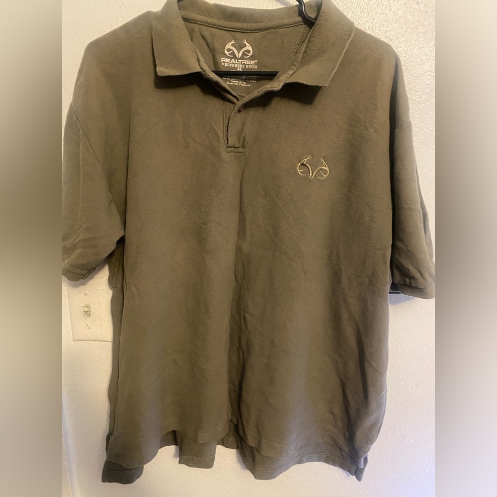 Realtree Men's Olive Polo with Embroidered Antler Logo